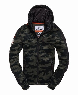 Superdry Storm International Cipzár Férfi Kapucnis Pulóver Olivazöld/Camo | JXCIG5821